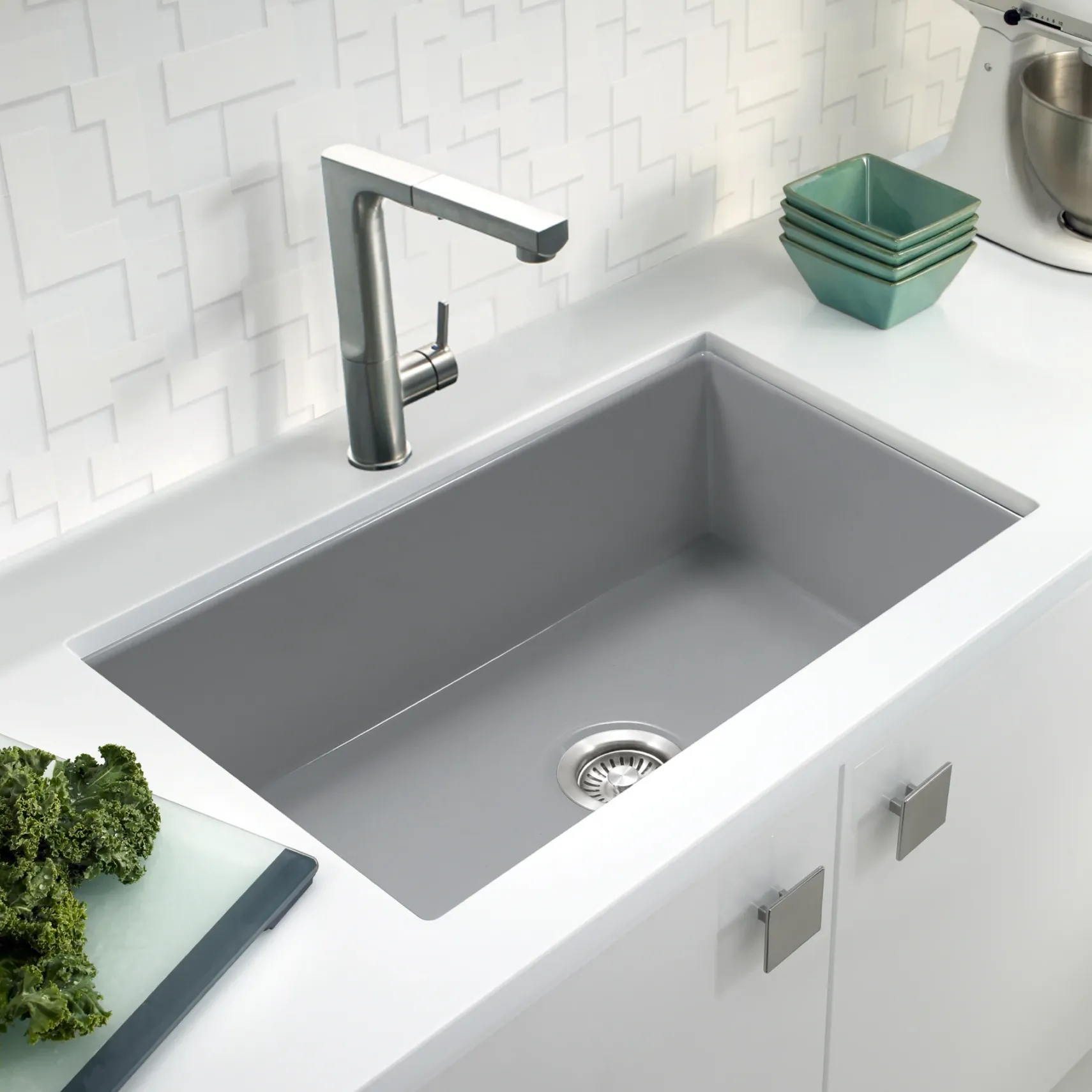 Houzer Platus 18" Undermount Fireclay Kitchen Sink, Gray, PTU-3600 GR