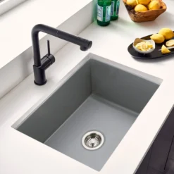 Houzer Platus 18" Undermount Fireclay Kitchen Sink, Gray, PTU-2800 GR
