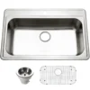 Houzer Premier 33 inch Stainless Steel Drop-in Topmount 1-hole Single Bowl Kitchen Sink with Strainer & Grid - 18 Gauge, PGS-3122-1-C