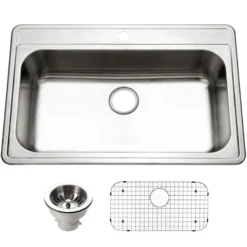 Houzer Premier 33 inch Stainless Steel Drop-in Topmount 1-hole Single Bowl Kitchen Sink with Strainer & Grid - 18 Gauge, PGS-3122-1-C