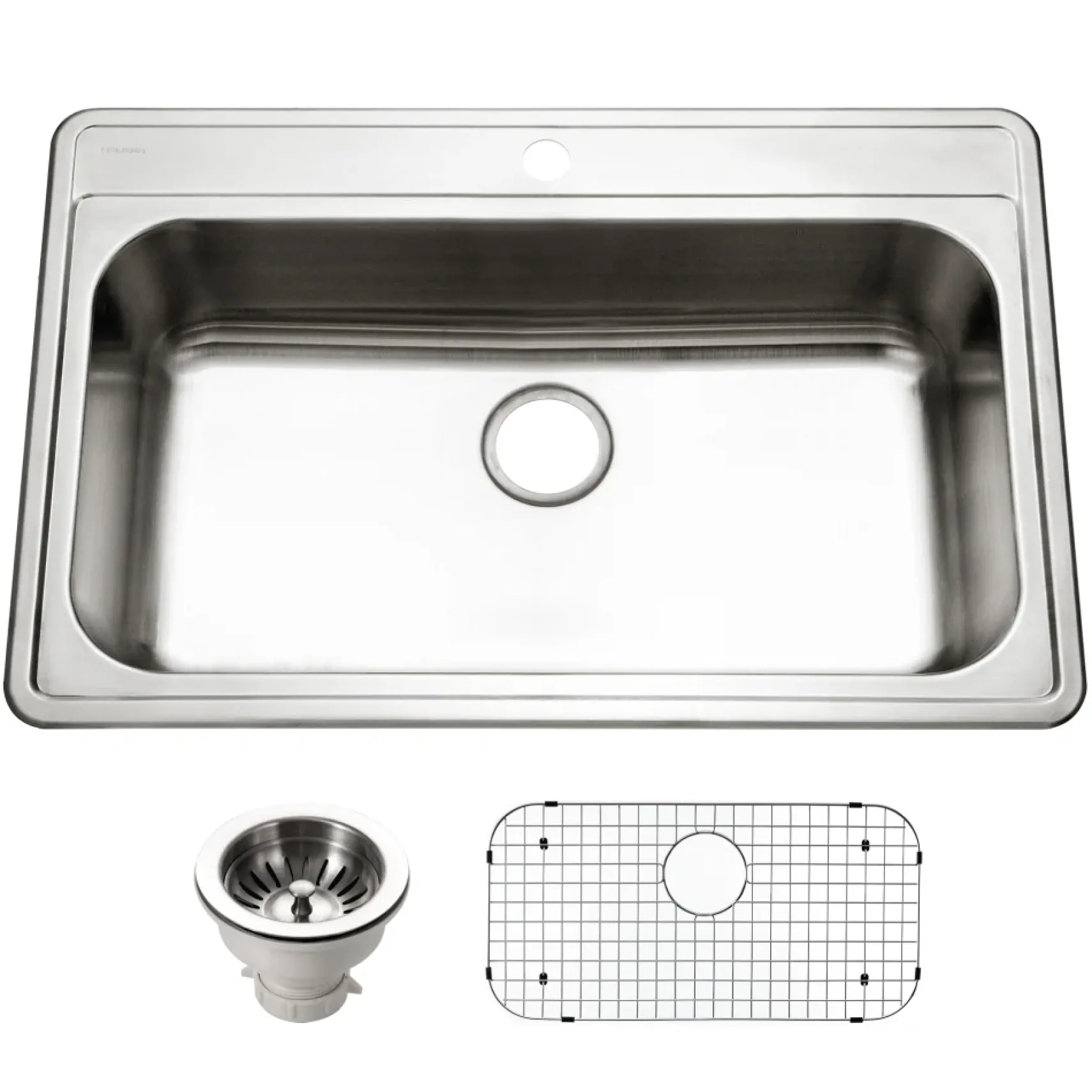 Houzer Premier 33 inch Stainless Steel Drop-in Topmount 1-hole Single Bowl Kitchen Sink with Strainer & Grid - 18 Gauge, PGS-3122-1-C