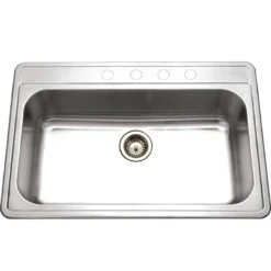 Houzer Premier 33 inch Stainless Steel Drop-in Topmount 1-hole Single Bowl Kitchen Sink with Strainer & Grid - 18 Gauge, PGS-3122-1-C