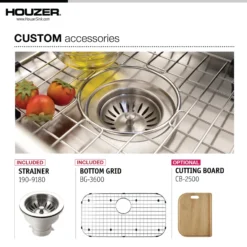 Houzer Premier 33 inch Stainless Steel Drop-in Topmount 1-hole Single Bowl Kitchen Sink with Strainer & Grid - 18 Gauge, PGS-3122-1-C