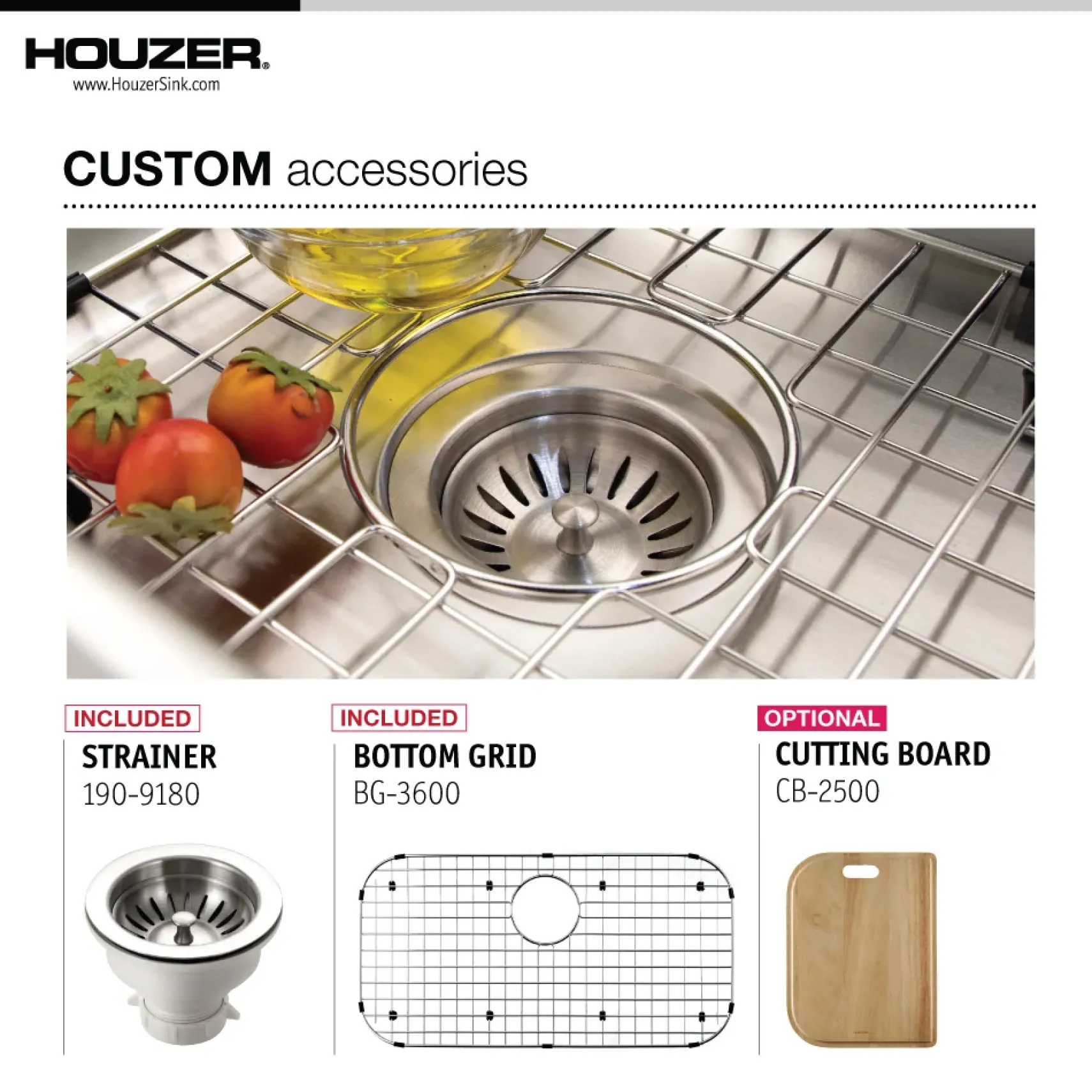 Houzer Premier 33 inch Stainless Steel Drop-in Topmount 1-hole Single Bowl Kitchen Sink with Strainer & Grid - 18 Gauge, PGS-3122-1-C