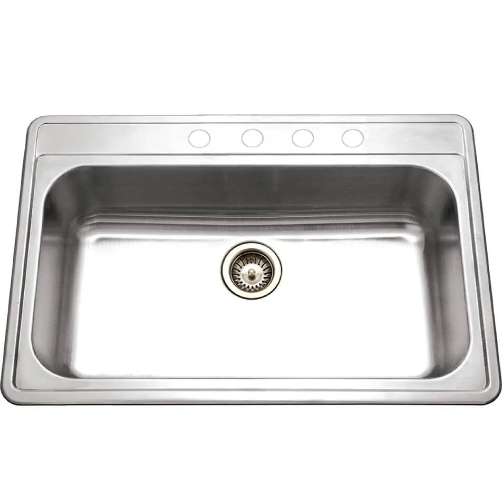 Houzer Premier 33 inch Stainless Steel Drop-in Topmount 4-hole Single Bowl Kitchen Sink with Strainer & Grid - 18 Gauge, PGS-3122-4-C