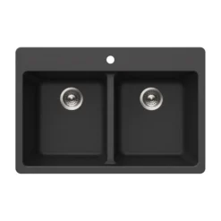 Houzer Quartztone 33 inch Midnite Granite Composite Drop-in Topmount 50/50 Double Bowl Kitchen Sink - M-300 MIDNITE