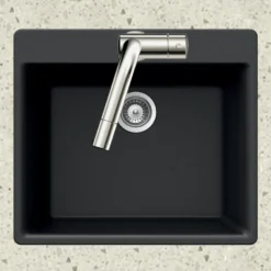 Houzer Quartztone 24 inch Midnite Granite Composite Drop-in Topmount Single Bowl Kitchen Sink - G-100 MIDNITE