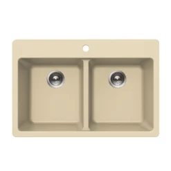 Houzer Quartztone 33 inch Sand Granite Composite Drop-in Topmount 50/50 Double Bowl Kitchen Sink - M-300 SAND
