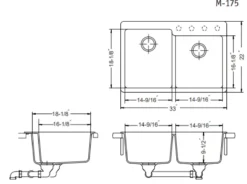 Houzer Quartztone 33 inch Slate Granite Composite Drop-in Topmount 60/40 Double Bowl Kitchen Sink - M-175 SLATE