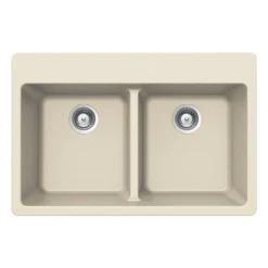 Houzer Quartztone 33" Linen Granite Composite Drop-in Topmount 50/50 Double Bowl Kitchen Sink - M-200 LINEN