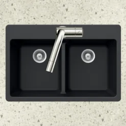 Houzer Quartztone 33" Midnite Granite Composite Drop-in Topmount 50/50 Double Bowl Kitchen Sink - M-200 MIDNITE
