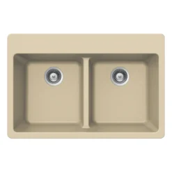 Houzer Quartztone 33" Mocha Granite Composite Drop-in Topmount 50/50 Double Bowl Kitchen Sink - M-200 SAND