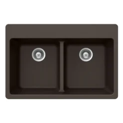 Houzer Quartztone 33" Mocha Granite Composite Drop-in Topmount 50/50 Double Bowl Kitchen Sink - M-200 MOCHA