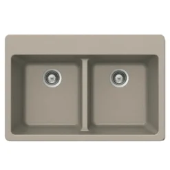 Houzer Quartztone 33" Taupe Granite Composite Drop-in Topmount 50/50 Double Bowl Kitchen Sink - M-200 TAUPE