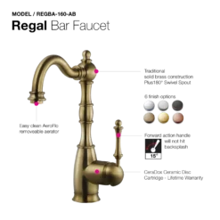 Houzer Regal Solid Brass Bar Faucet Antique Brass, REGBA-160-AB