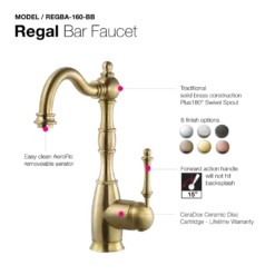 Houzer Regal Solid Brass Bar Faucet Brushed Brass, REGBA-160-BB