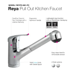 Houzer Reya Pull Out Kitchen Faucet with CeraDox Technology Polished Chrome, REYPO-861-PC