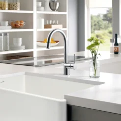 Houzer Sentinel Pull Down Kitchen Faucet with Hot Water Safety Switch Polished Chrome, SENPD-466-PC
