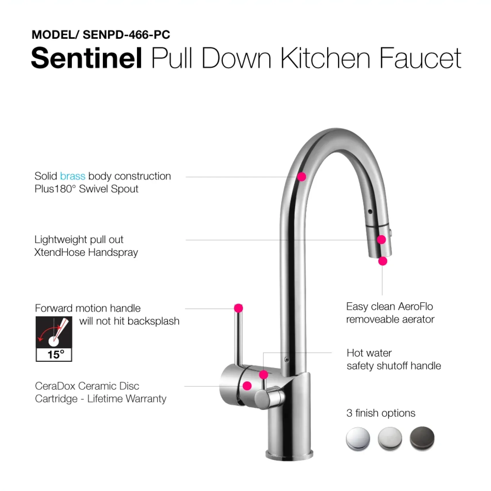 Houzer Sentinel Pull Down Kitchen Faucet with Hot Water Safety Switch Polished Chrome, SENPD-466-PC
