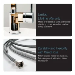 Houzer Sentinel Pull Down Kitchen Faucet with Hot Water Safety Switch Polished Chrome, SENPD-466-PC
