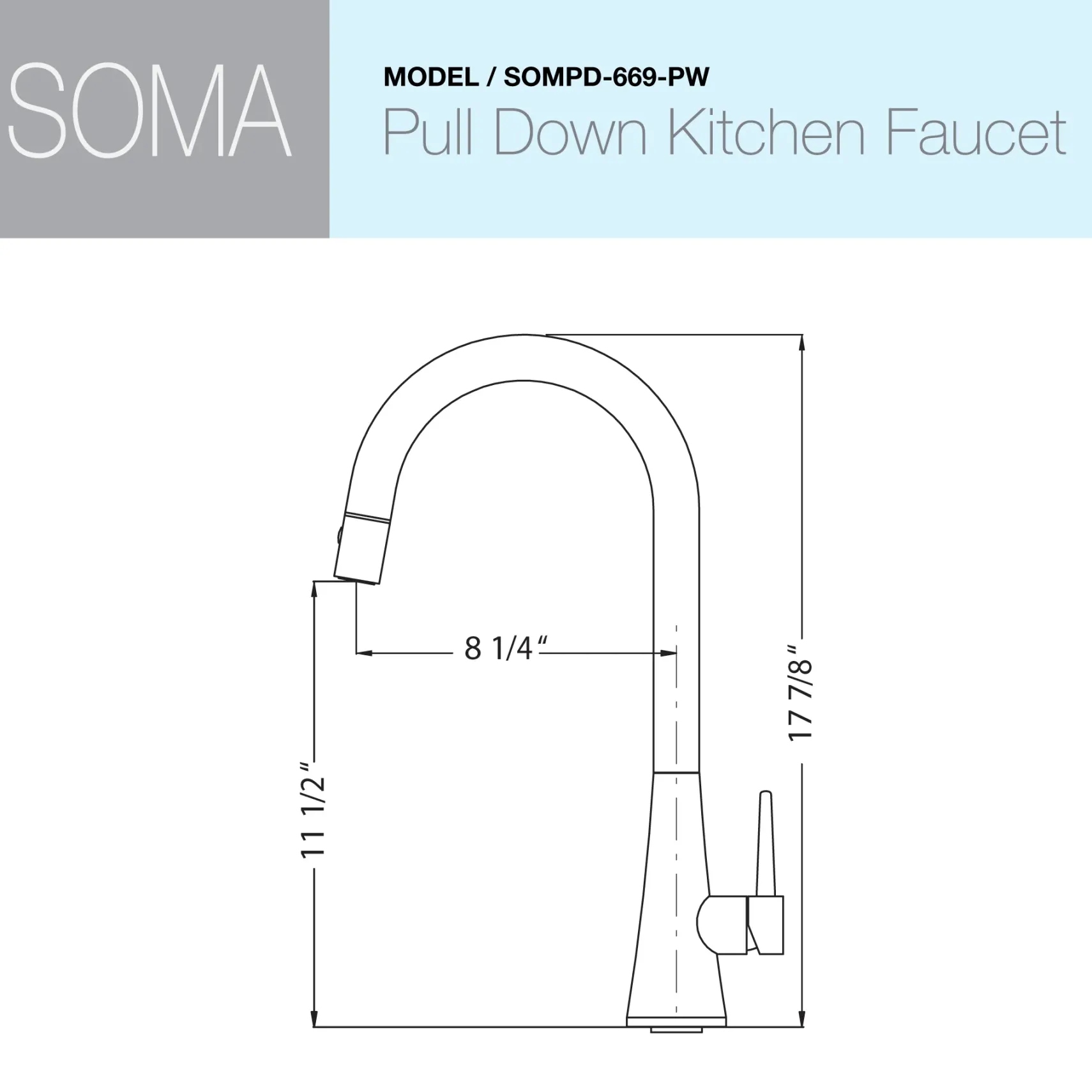 Houzer Soma 1.75 GPM Lever Brass Kitchen Faucet, Pull Down, Pewter, SOMPD-669-PW