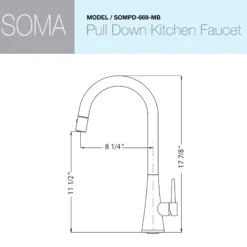 Houzer Soma 1.75 GPM Lever Brass Kitchen Faucet, Pull Down, Matte Black, SOMPD-669-MB