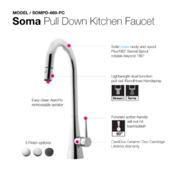 Houzer Soma Pull Down Kitchen Faucet with CeraDox Technology Polished Chrome, SOMPD-669-PC