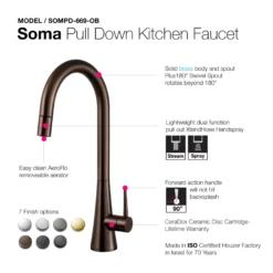 Houzer Soma Pull Down Kitchen Faucet Oil Rubbed Bronze, SOMPD-669-OB