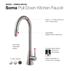 Houzer Soma Pull Down Kitchen Faucet Brushed Nickel, SOMPD-669-BN