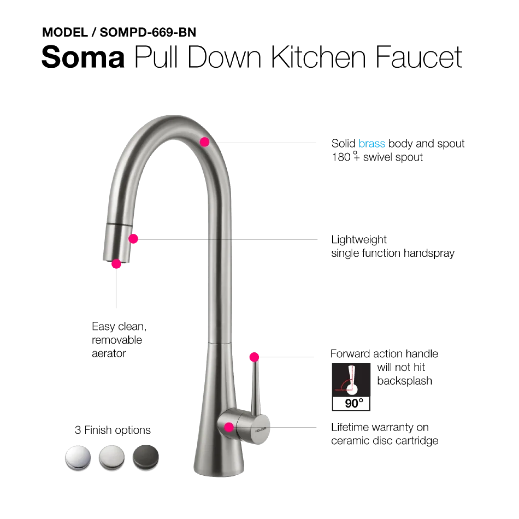 Houzer Soma Pull Down Kitchen Faucet Brushed Nickel, SOMPD-669-BN