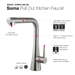 Houzer Soma Pull Out Kitchen Faucet Brushed Nickel, SOMPO-665-BN