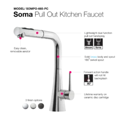 Houzer Soma Pull Out Kitchen Faucet with CeraDox Technology Polished Chrome, SOMPO-665-PC