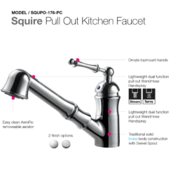 Houzer Squire Pull Out Traditional Kitchen Faucet with CeraDox Technology Polished Chrome, SQUPO-176-PC