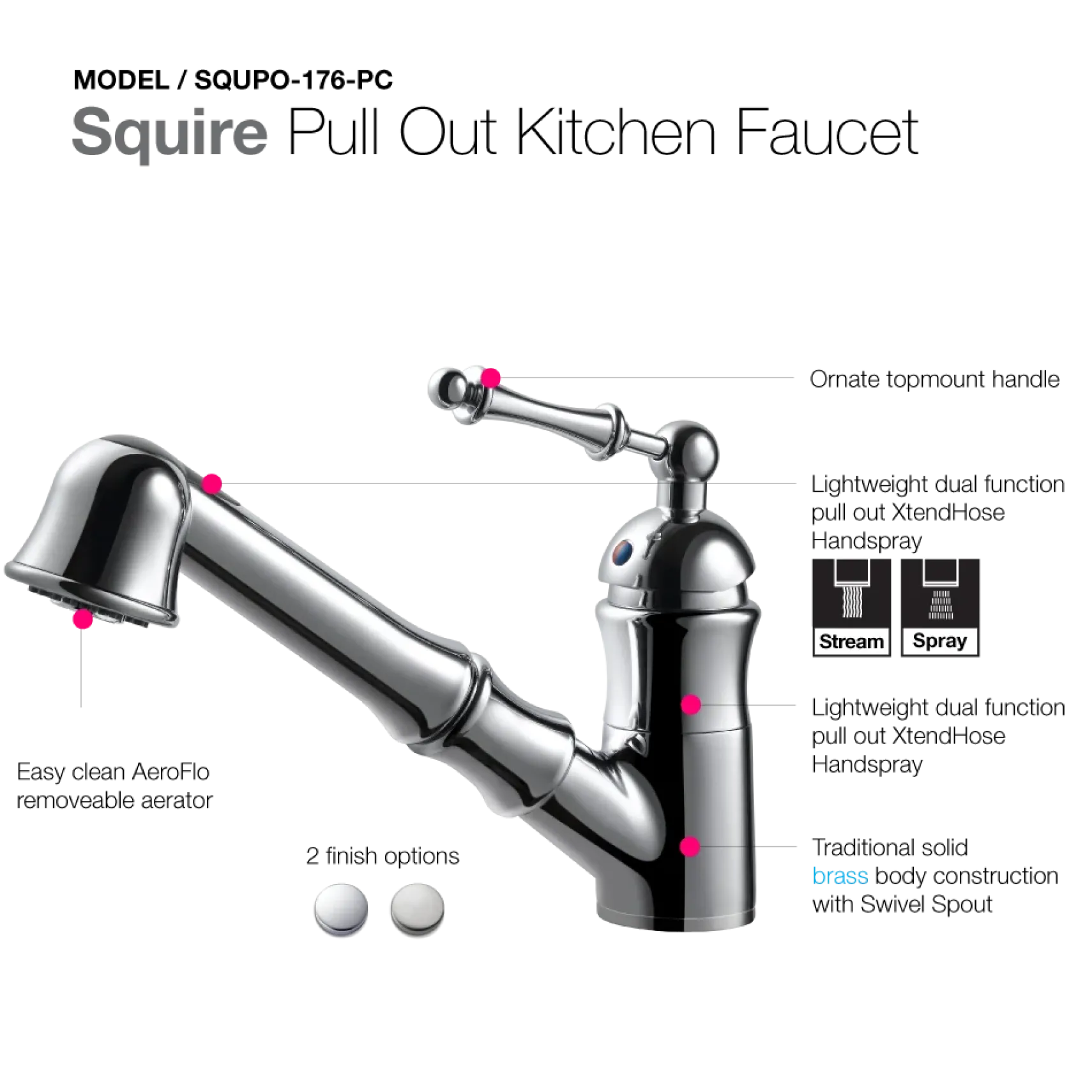 Houzer Squire Pull Out Traditional Kitchen Faucet with CeraDox Technology Polished Chrome, SQUPO-176-PC