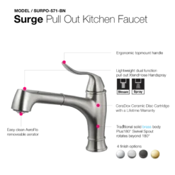 Houzer Surge Pull Out Kitchen Faucet Brushed Nickel, SURPO-571-BN