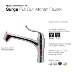 Houzer Surge Pull Out Kitchen Faucet with CeraDox Technology Polished Chrome, SURPO-571-PC