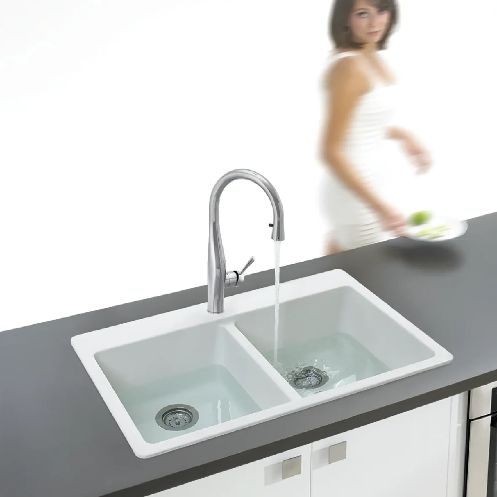 Houzer Vision Hidden Pull Down Kitchen Faucet Brushed Nickel, VISPD-869-BN