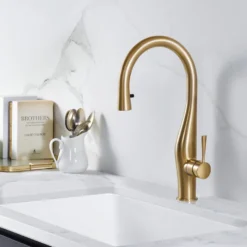 Houzer Vision Hidden Pull Down Kitchen Faucet Brushed Nickel, VISPD-869-BN