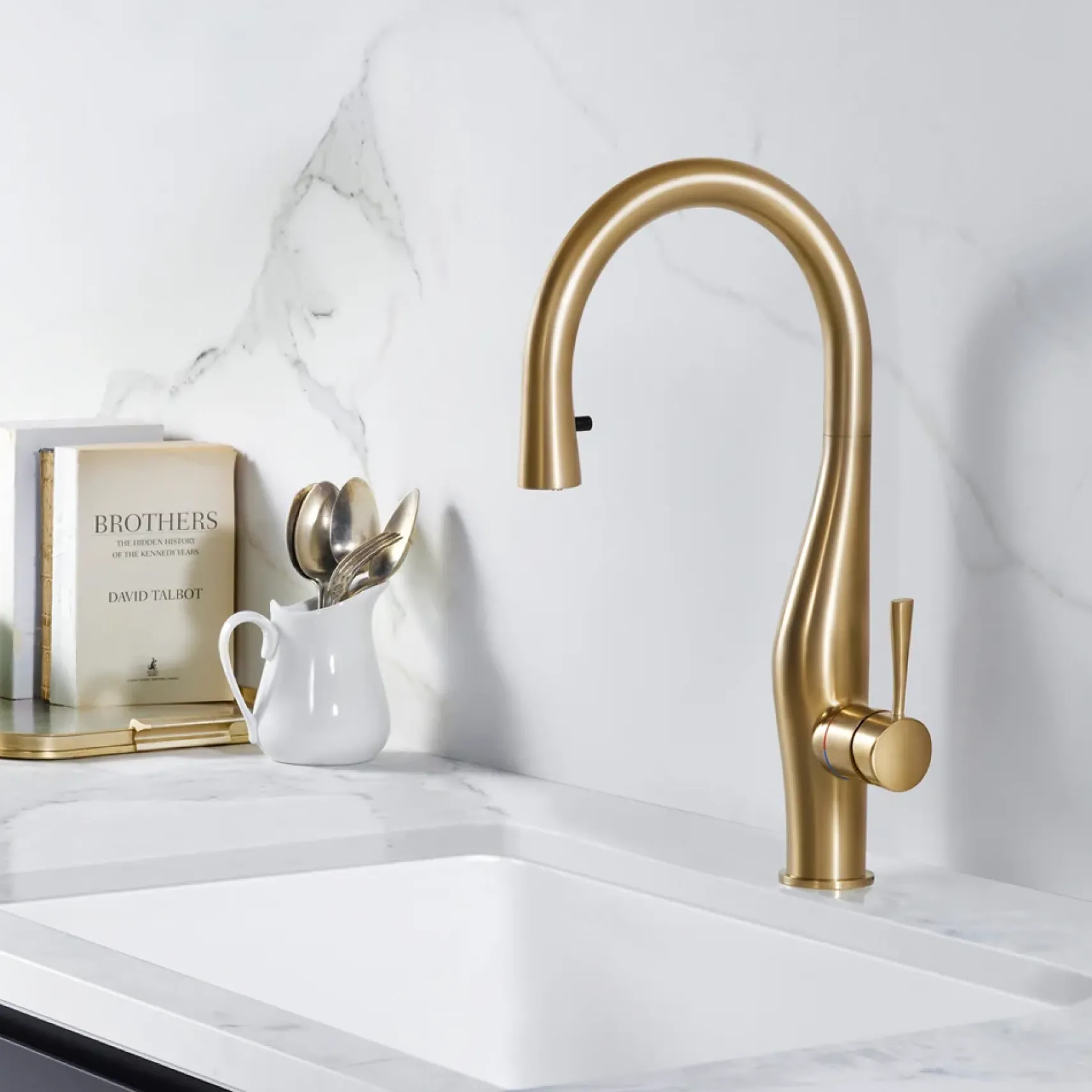 Houzer Vision Hidden Pull Down Kitchen Faucet Brushed Nickel, VISPD-869-BN