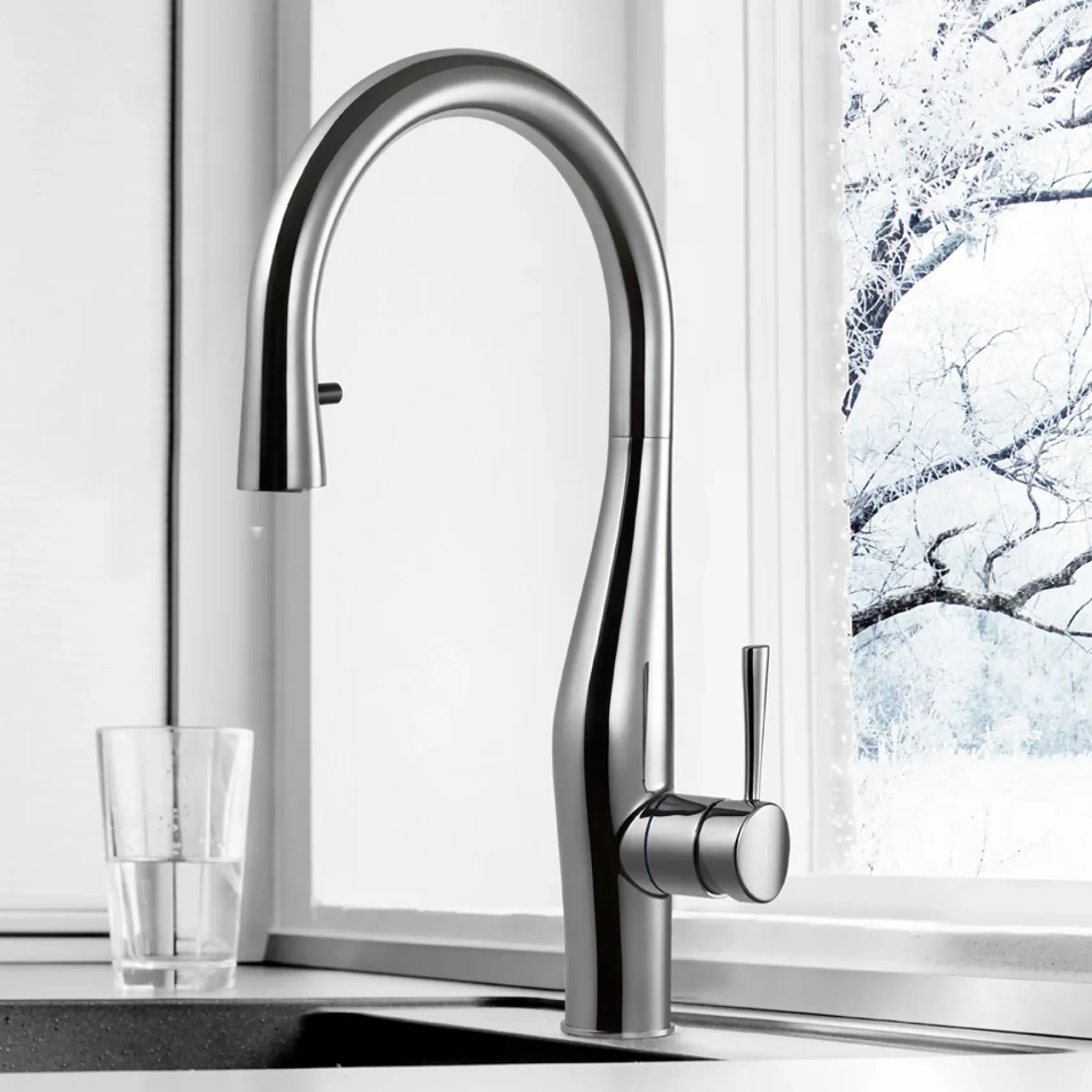 Houzer Vision Hidden Pull Down Kitchen Faucet Brushed Nickel, VISPD-869-BN