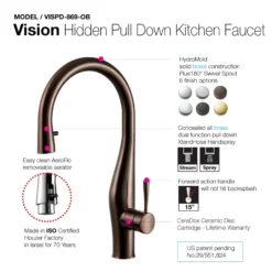 Houzer Vision Hidden Pull Down Kitchen Faucet Rubbed Bronze, VISPD-869-OB