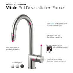 Houzer Vitale Pull Down Kitchen Faucet Brushed Nickel, VITPD-668-BN
