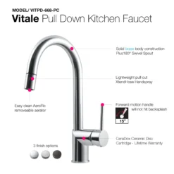 Houzer Vitale Pull Down Kitchen Faucet with CeraDox Technology Polished Chrome, VITPD-668-PC