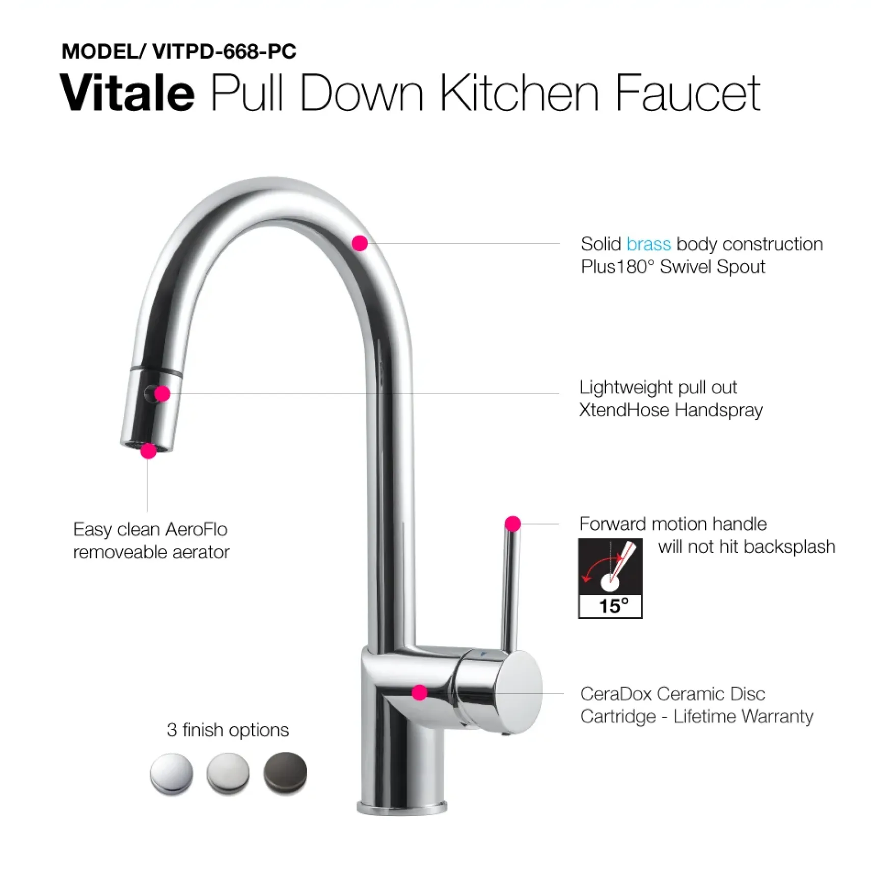 Houzer Vitale Pull Down Kitchen Faucet with CeraDox Technology Polished Chrome, VITPD-668-PC
