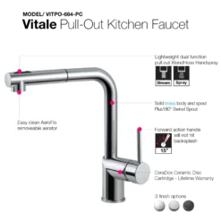 Houzer Vitale Pull Out Kitchen Faucet with CeraDox Technology Polished Chrome, VITPO-664-PC