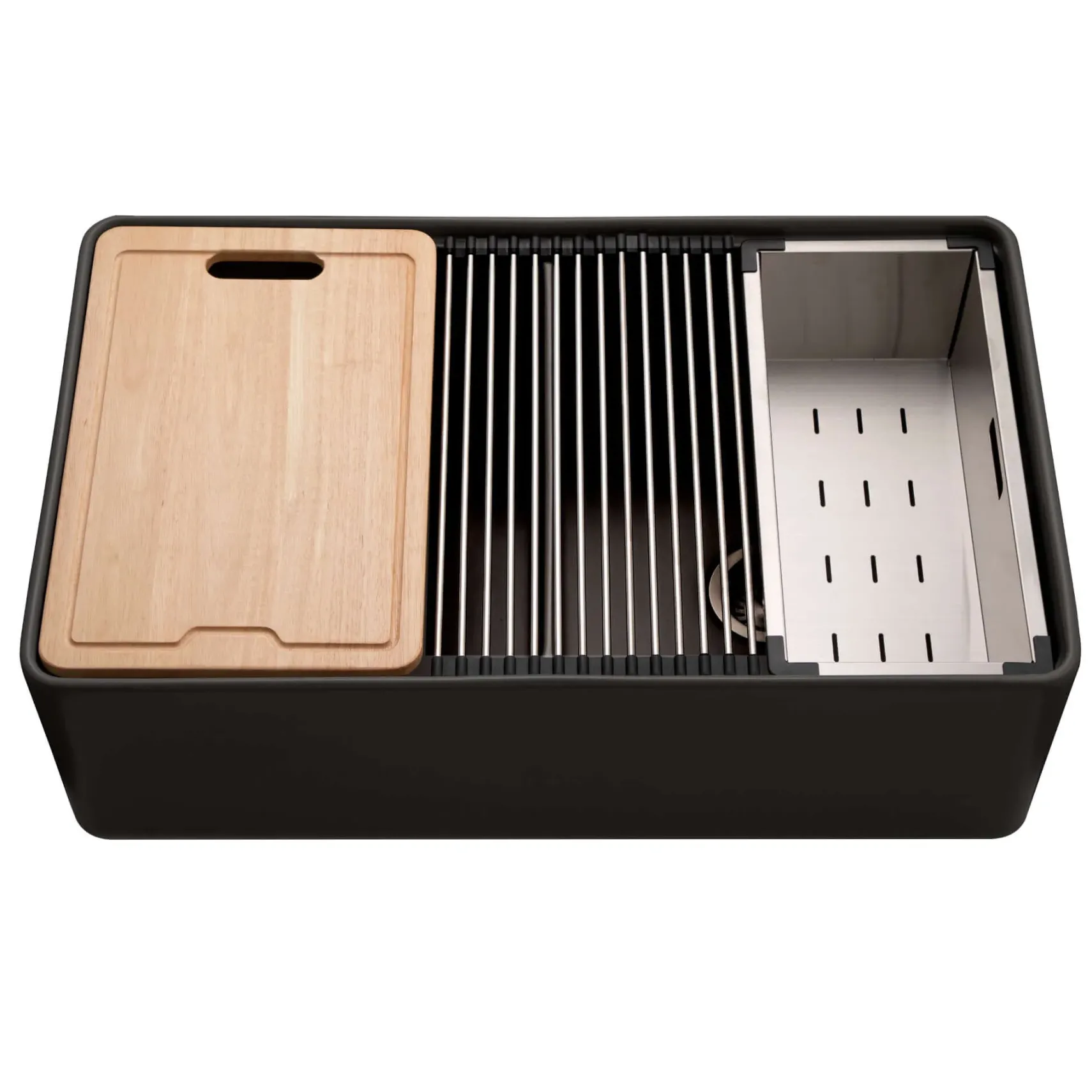Houzer Aspire 33" Black Fireclay Farmhouse Apron Front 50/50 Double Bowl Workstation Sink - PTW-3320SD BL