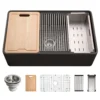 Houzer Aspire 33 inch Black Fireclay Farmhouse Apron Front Single Bowl Workstation with Accessories - PTW-3320 BL Farmhouse Sink, PTW-3320S BL