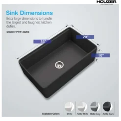 Houzer Aspire 33 inch Black Fireclay Farmhouse Apron Front Single Bowl Workstation with Accessories - PTW-3320 BL Farmhouse Sink, PTW-3320S BL
