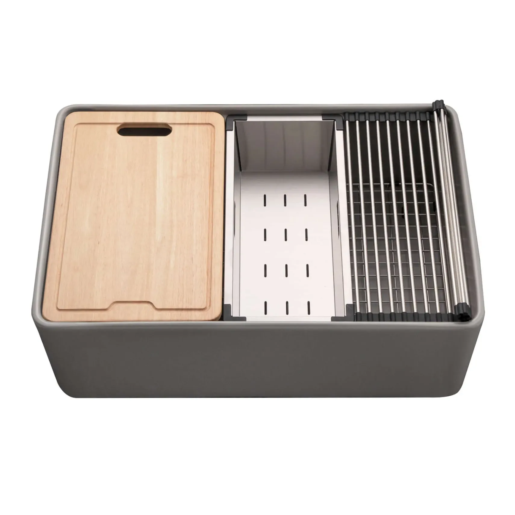 Houzer Aspire 30 inch Gray Fireclay Farmhouse Apron Front Single Bowl Workstation Sink with Accessories - PTW-3020S GR