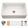 Houzer Aspire 33 inch Matte White Fireclay Farmhouse Apron Front Single Bowl Workstation with Accessories - PTW-3320S MWH